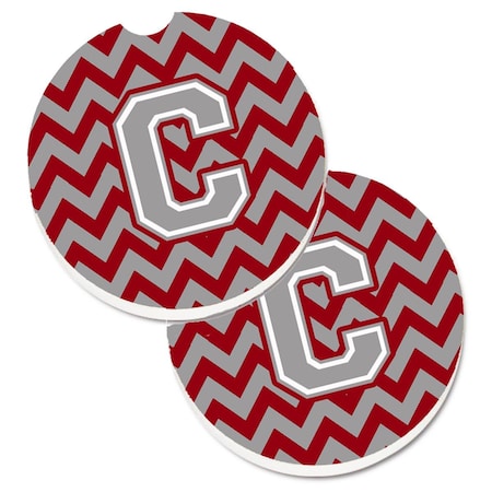 Carolines Treasures Letter C Chevron Crimson and Grey  Cup Holder Car Coaster, PK2 CJ1043-CCARC